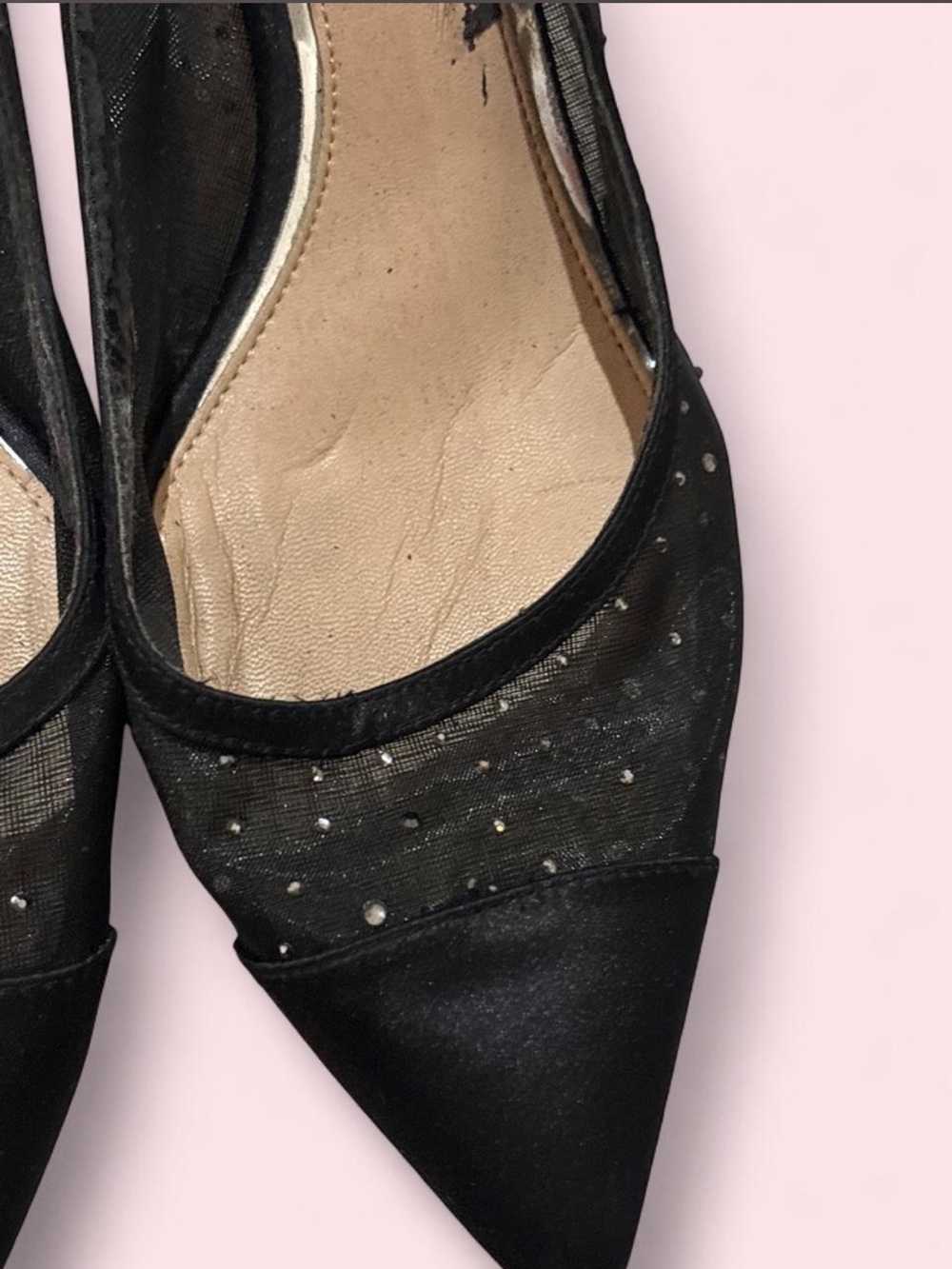Jewel Badgley Mischka Black Pointed Mesh Heels - Picture 3 of 5